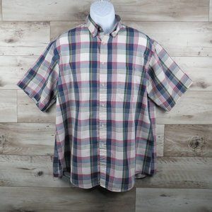 Brittany Bay* Men's Short Sleeve Button Down Curved Hem Plaid Shirt~‎ Size XL